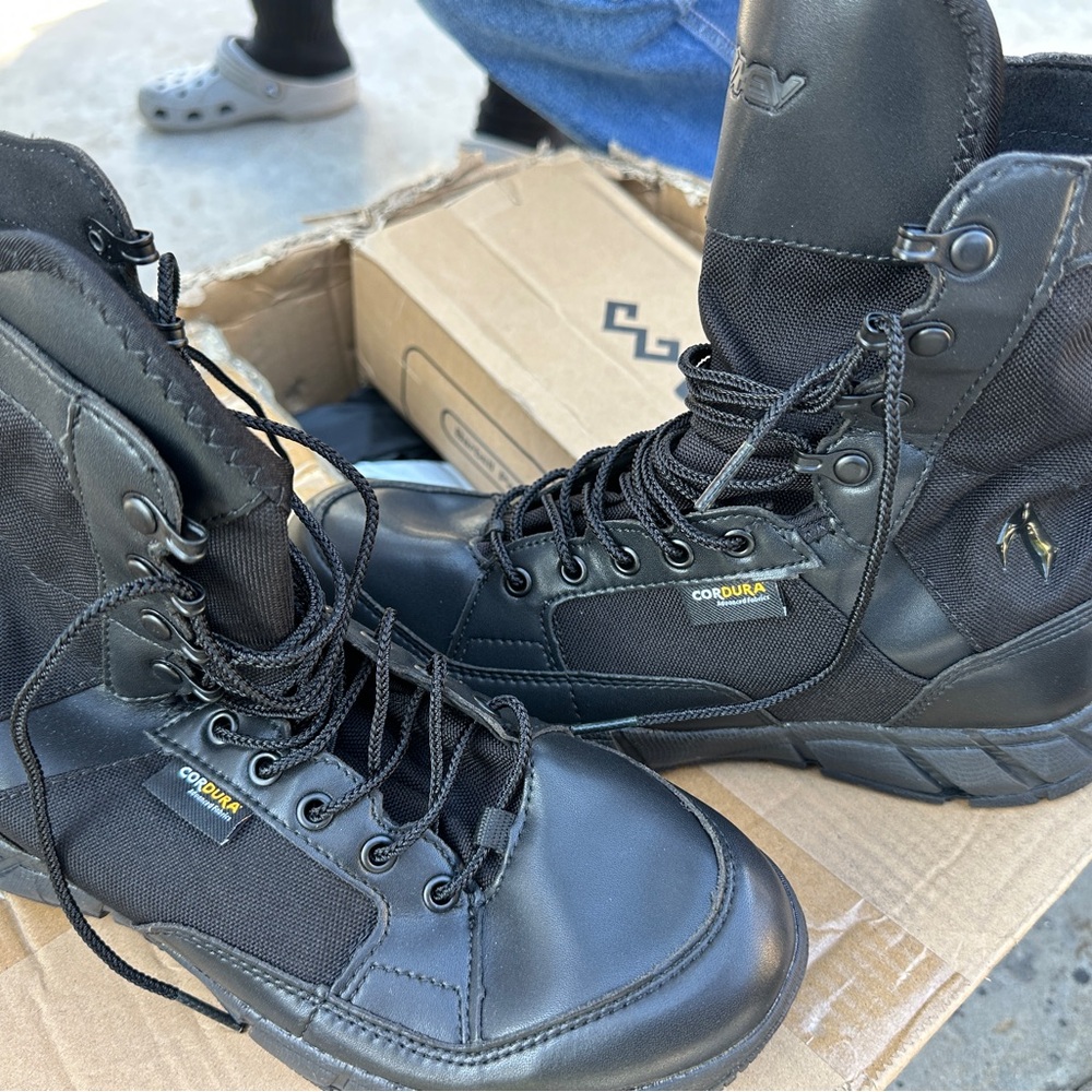 Black work boots of hiking